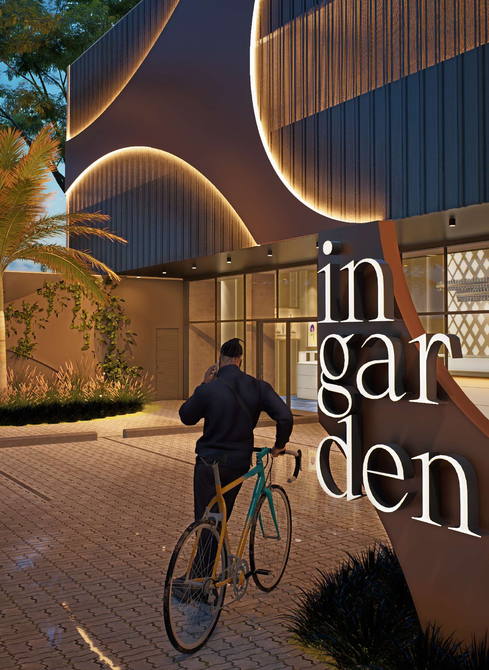 Entrada do Ingarden com identidade arquitetônica do empreendimento